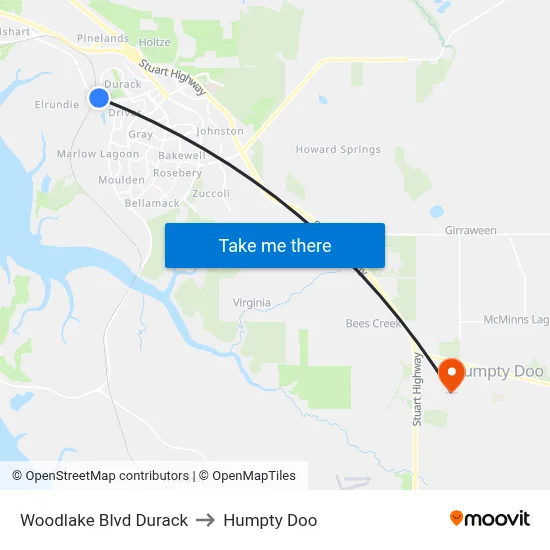 Woodlake Blvd Durack to Humpty Doo map