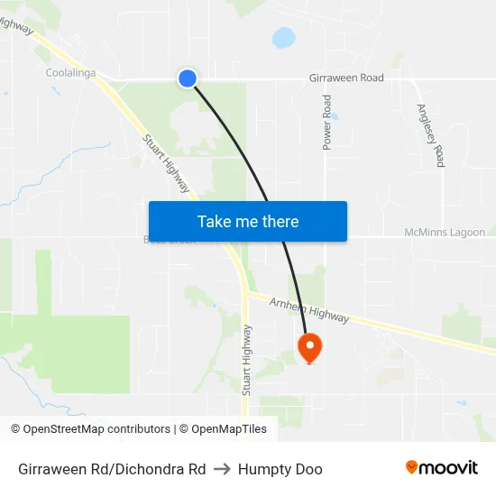 Girraween Rd/Dichondra Rd to Humpty Doo map