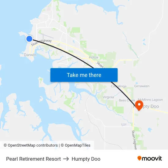 Pearl Retirement Resort to Humpty Doo map