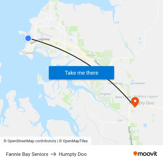 Fannie Bay Seniors to Humpty Doo map