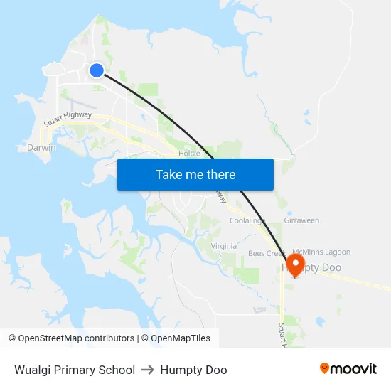 Wualgi Primary School to Humpty Doo map