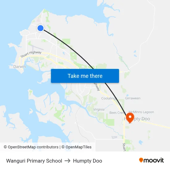 Wanguri Primary School to Humpty Doo map