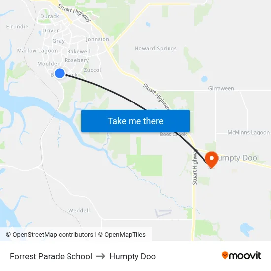 Forrest Parade School to Humpty Doo map