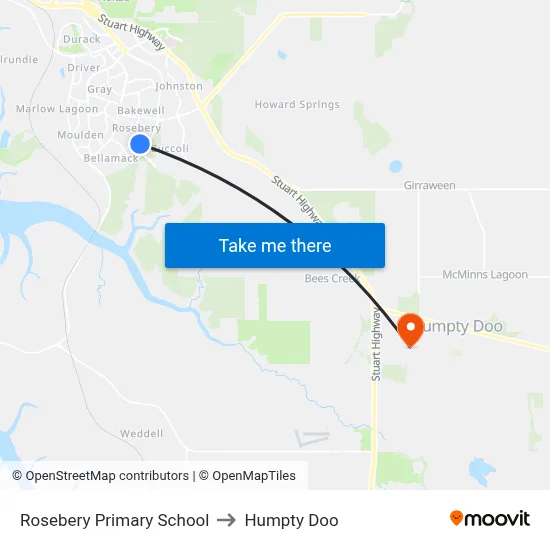 Rosebery Primary School to Humpty Doo map