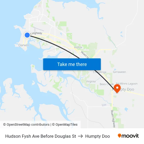 Hudson Fysh Ave Before Douglas St to Humpty Doo map