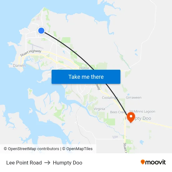 Lee Point Road to Humpty Doo map
