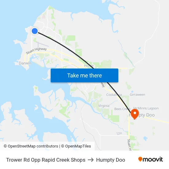 Trower Rd Opp Rapid Creek Shops to Humpty Doo map