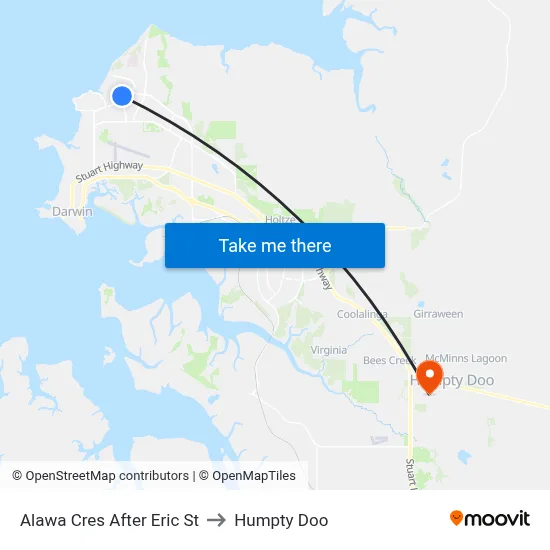 Alawa Cres After Eric St to Humpty Doo map