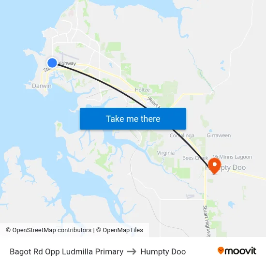 Bagot Rd Opp Ludmilla Primary to Humpty Doo map