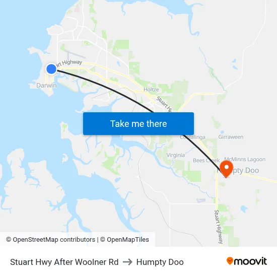 Stuart Hwy After Woolner Rd to Humpty Doo map