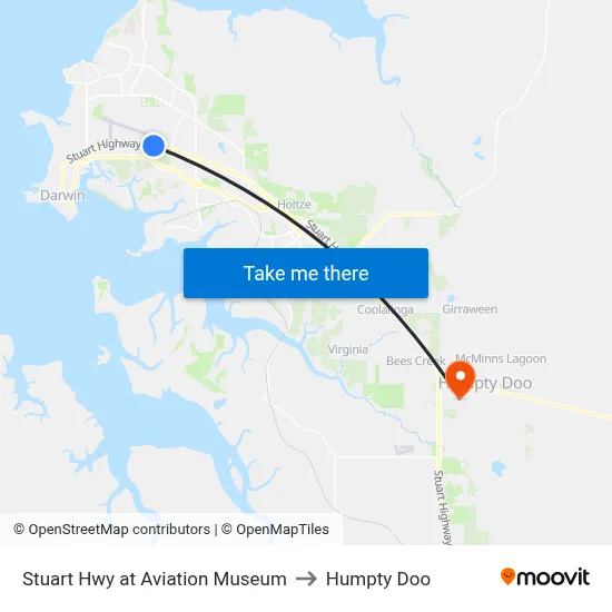 Stuart Hwy at Aviation Museum to Humpty Doo map