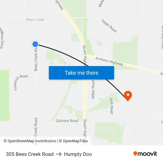 305 Bees Creek Road to Humpty Doo map