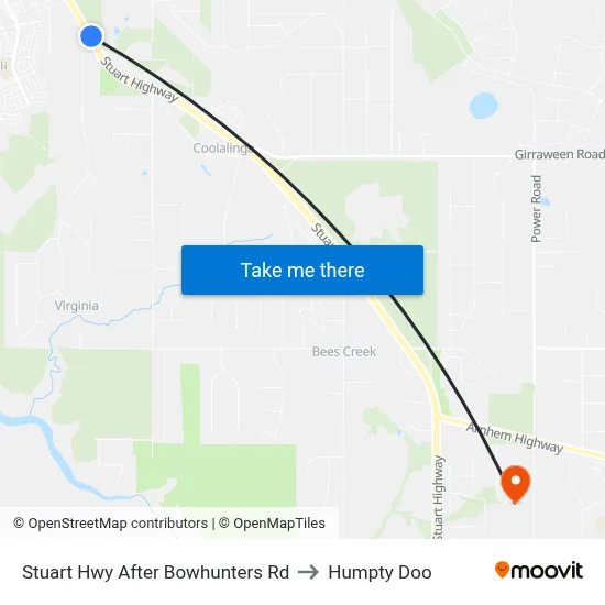 Stuart Hwy After Bowhunters Rd to Humpty Doo map