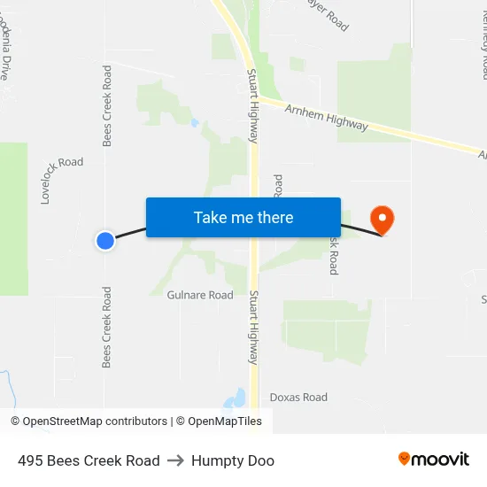 495 Bees Creek Road to Humpty Doo map