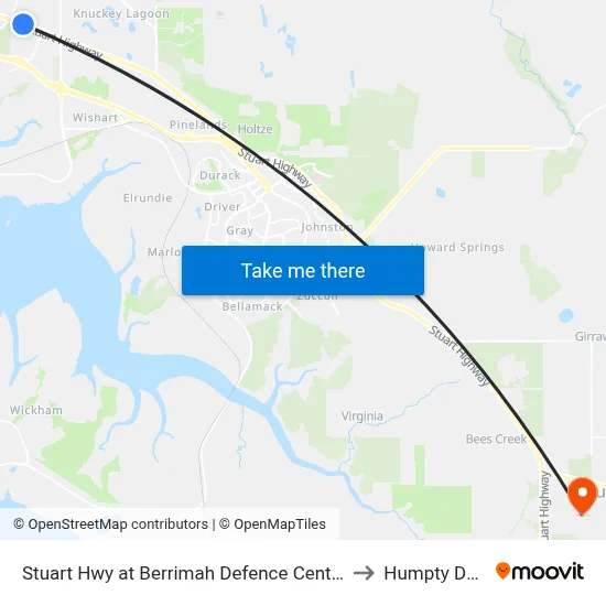 Stuart Hwy at Berrimah Defence Centre to Humpty Doo map