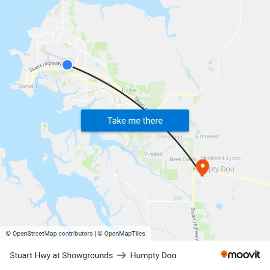 Stuart Hwy at Showgrounds to Humpty Doo map