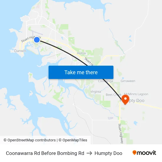Coonawarra Rd Before Bombing Rd to Humpty Doo map