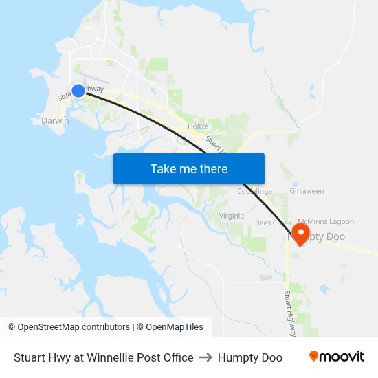 Stuart Hwy at Winnellie Post Office to Humpty Doo map