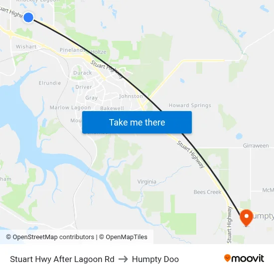 Stuart Hwy After Lagoon Rd to Humpty Doo map
