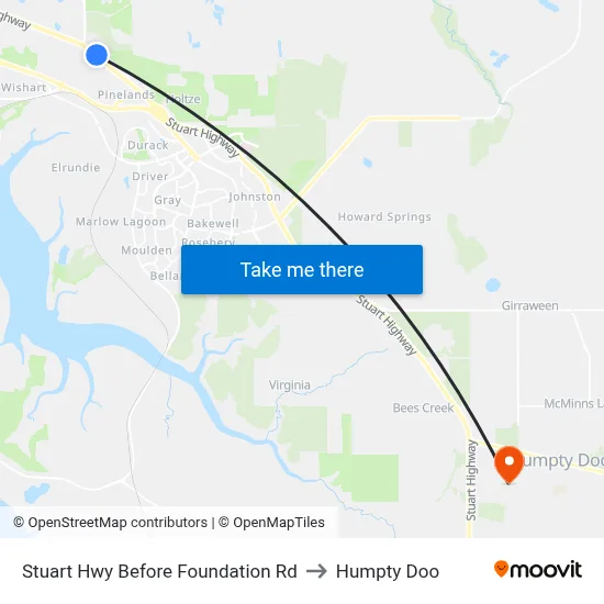 Stuart Hwy Before Foundation Rd to Humpty Doo map
