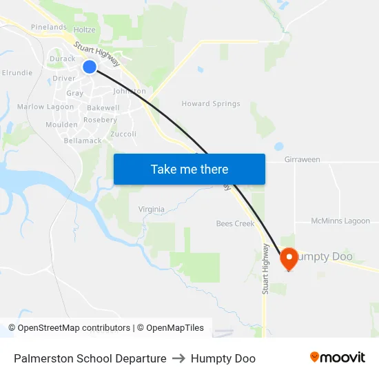 Palmerston School Departure to Humpty Doo map