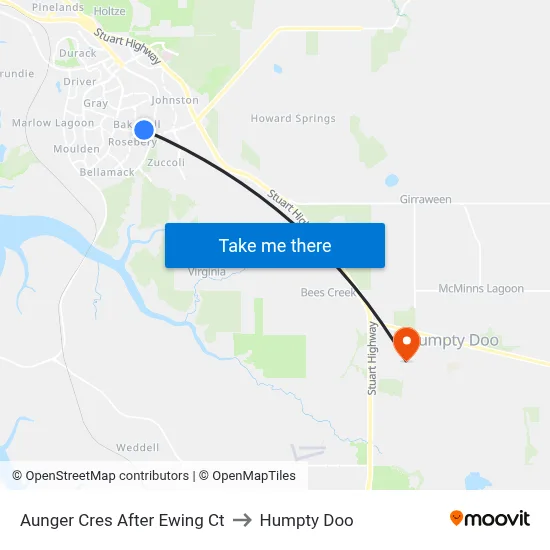 Aunger Cres After Ewing Ct to Humpty Doo map