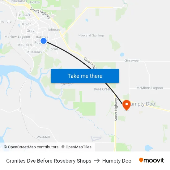 Granites Dve Before Rosebery Shops to Humpty Doo map