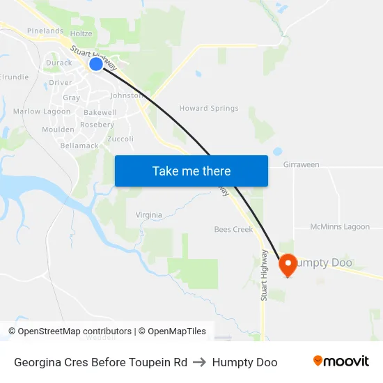 Georgina Cres Before Toupein Rd to Humpty Doo map