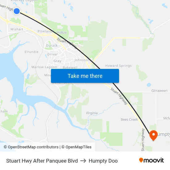 Stuart Hwy After Panquee Blvd to Humpty Doo map