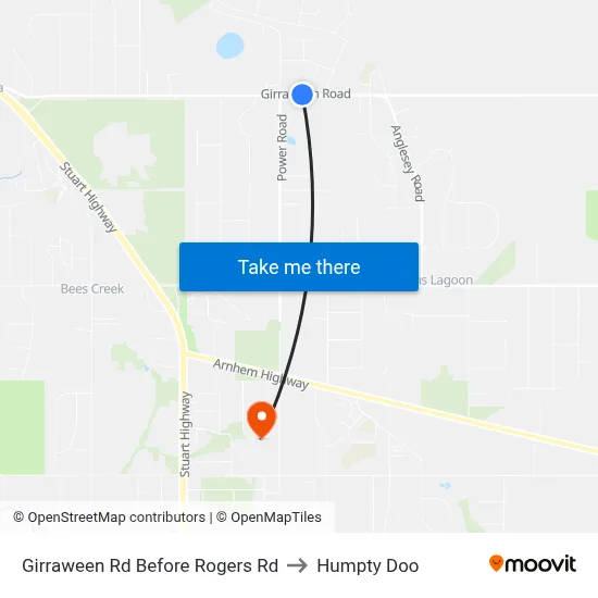 Girraween Rd Before Rogers Rd to Humpty Doo map