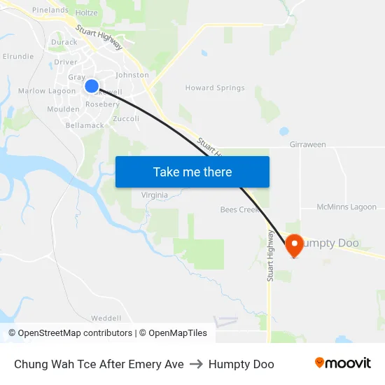 Chung Wah Tce After Emery Ave to Humpty Doo map