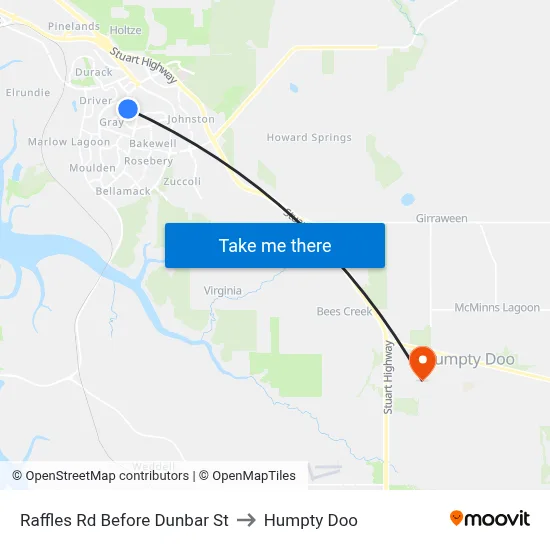 Raffles Rd Before Dunbar St to Humpty Doo map