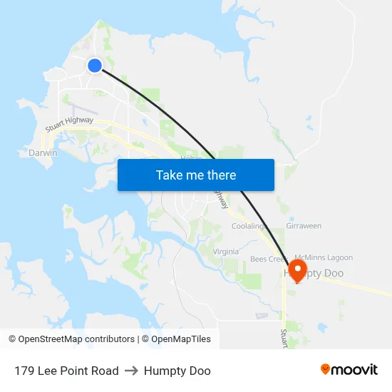 179 Lee Point Road to Humpty Doo map