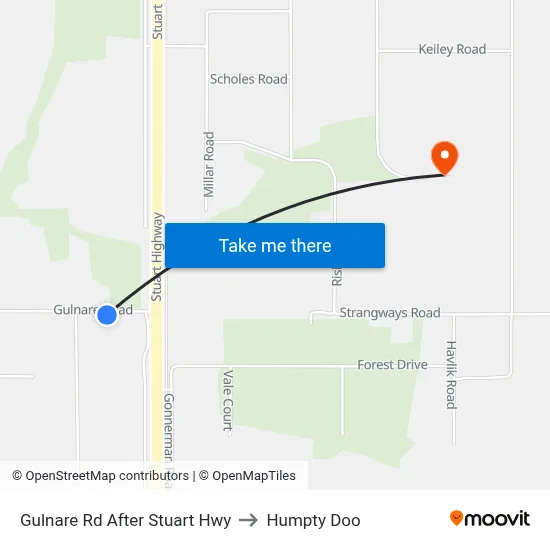 Gulnare Rd After Stuart Hwy to Humpty Doo map