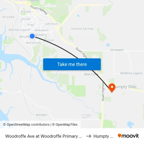Woodroffe Ave at Woodroffe Primary School to Humpty Doo map