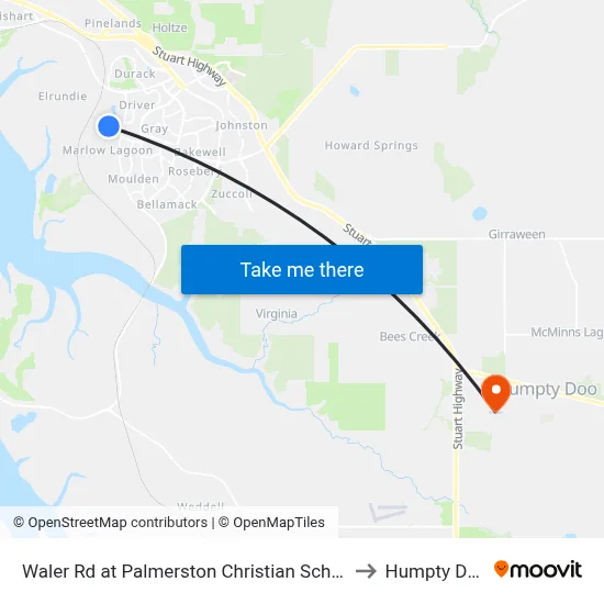 Waler Rd at Palmerston Christian School to Humpty Doo map