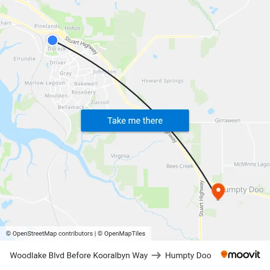 Woodlake Blvd Before Kooralbyn Way to Humpty Doo map