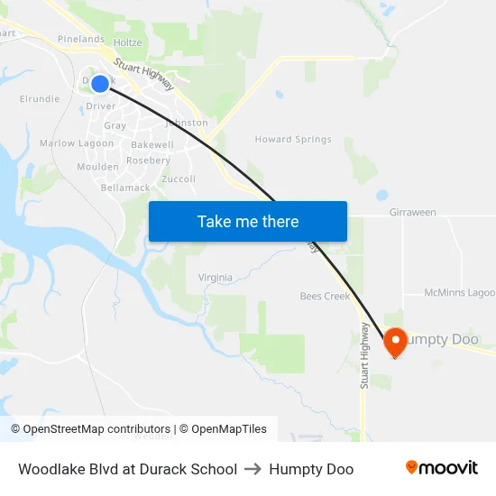 Woodlake Blvd at Durack School to Humpty Doo map