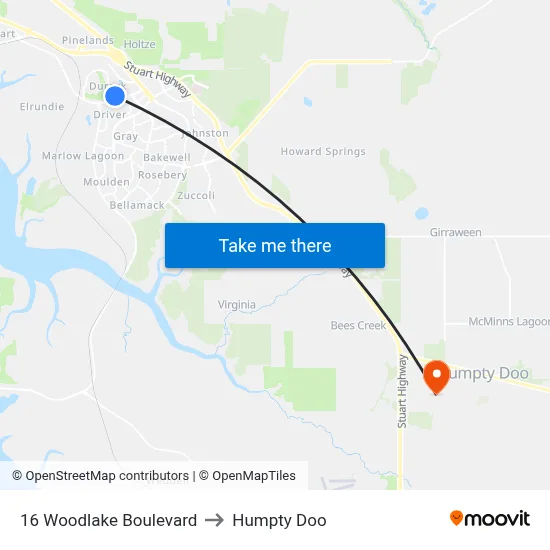16 Woodlake Boulevard to Humpty Doo map