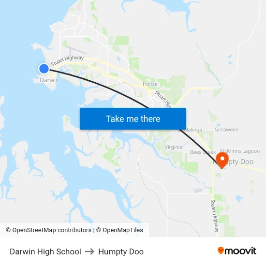 Darwin High School to Humpty Doo map