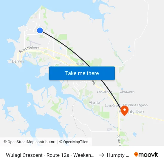 Wulagi Crescent - Route 12a - Weekends Only to Humpty Doo map