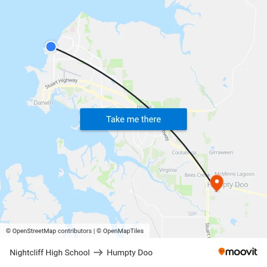 Nightcliff High School to Humpty Doo map