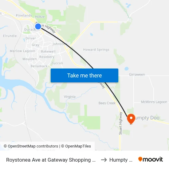 Roystonea Ave at Gateway Shopping Centre to Humpty Doo map