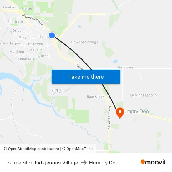 Palmerston Indigenous Village to Humpty Doo map