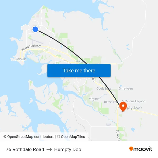 76 Rothdale Road to Humpty Doo map