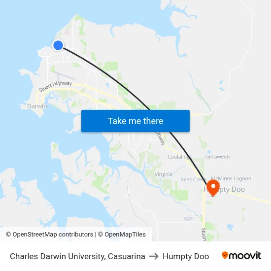 Charles Darwin University, Casuarina to Humpty Doo map