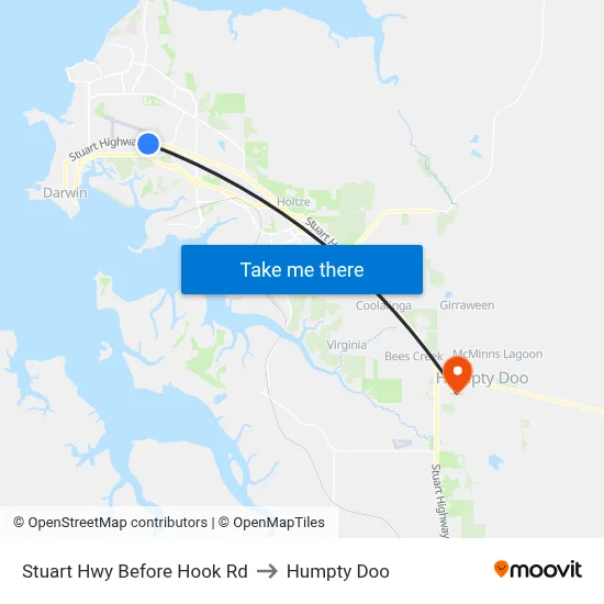 Stuart Hwy Before Hook Rd to Humpty Doo map