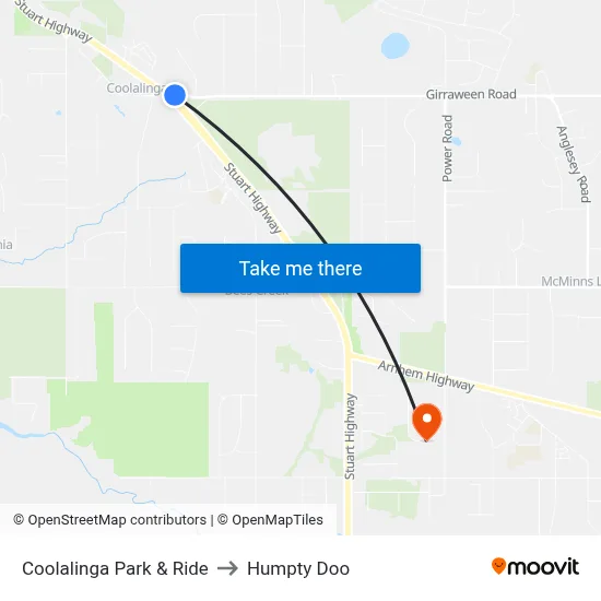 Coolalinga Park & Ride to Humpty Doo map