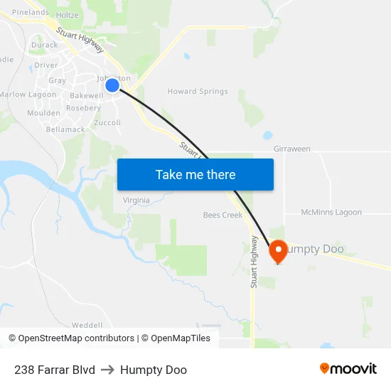 238 Farrar Blvd to Humpty Doo map