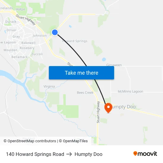 140 Howard Springs Road to Humpty Doo map